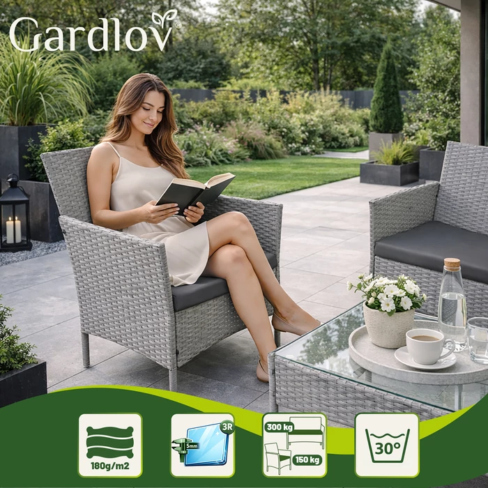 Rattan kerti bútor szett - szürke