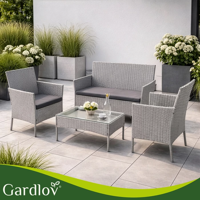 Rattan kerti bútor szett - szürke