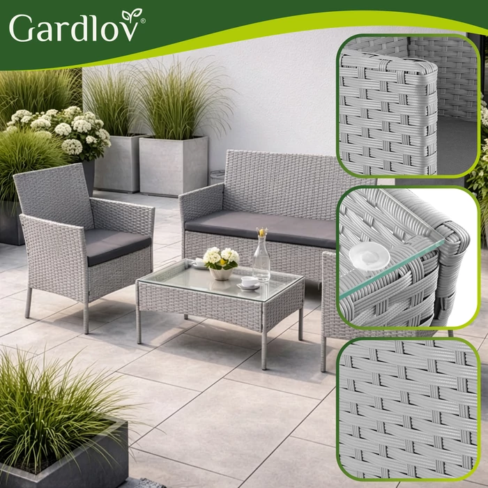 Rattan kerti bútor szett - szürke