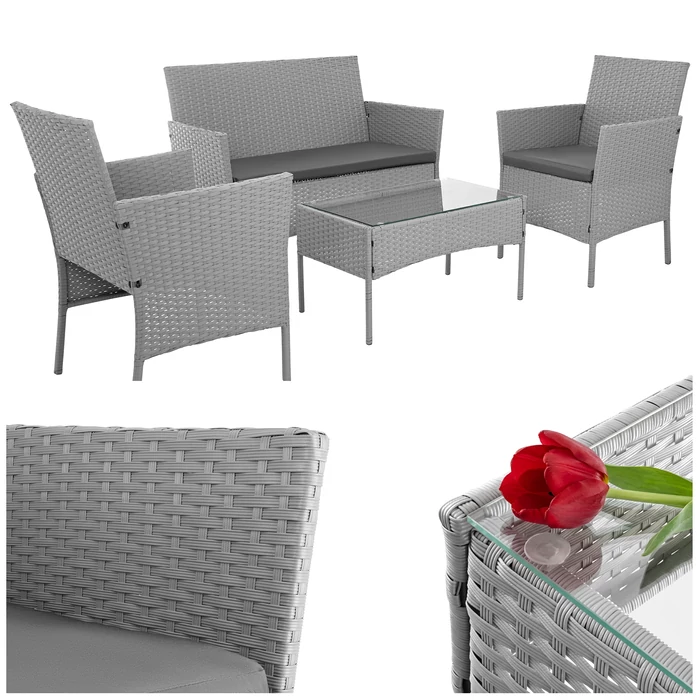Rattan kerti bútor szett - szürke