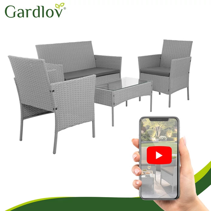 Rattan kerti bútor szett - szürke