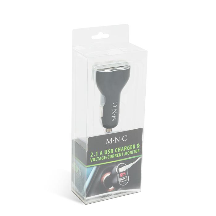 Autós adapter dupla USB töltővel, feszültségmérővel és árammérővel (fekete)