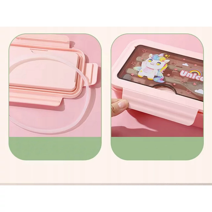 2 rekeszes ételhordó gyerekeknek evőeszközökkel, rózsaszín