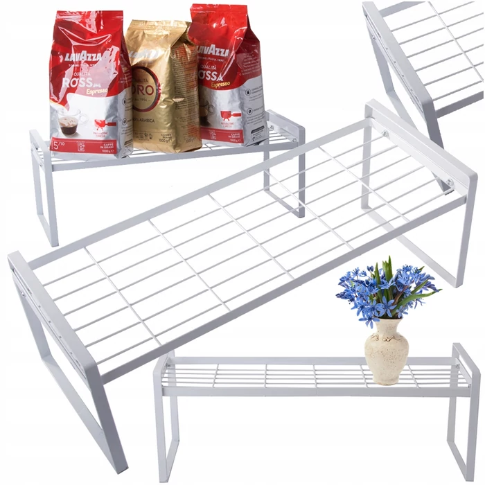 Egyszintes fém konyhai szervező, 52x19x21 cm, fehér