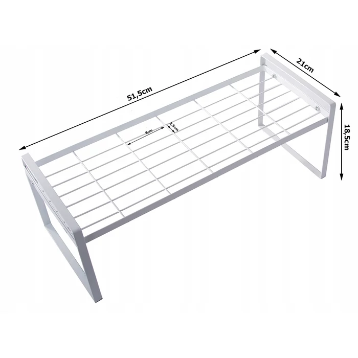 Egyszintes fém konyhai szervező, 52x19x21 cm, fehér