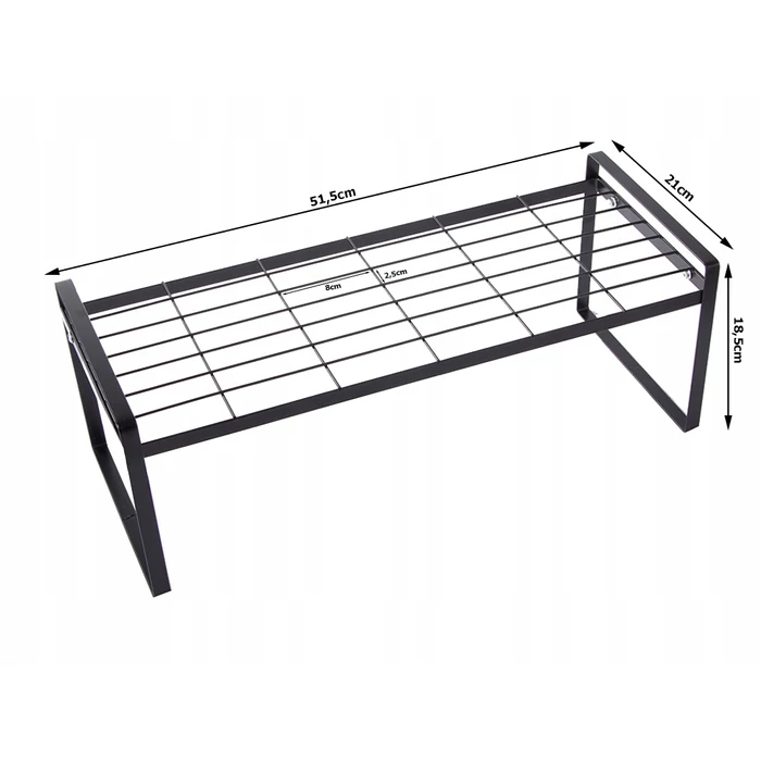 Egyszintes fém konyhai szervező, 52x19x21 cm, fekete