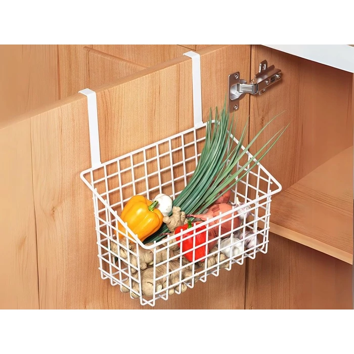 Akasztható háztartási fém szervező kosár, fehér