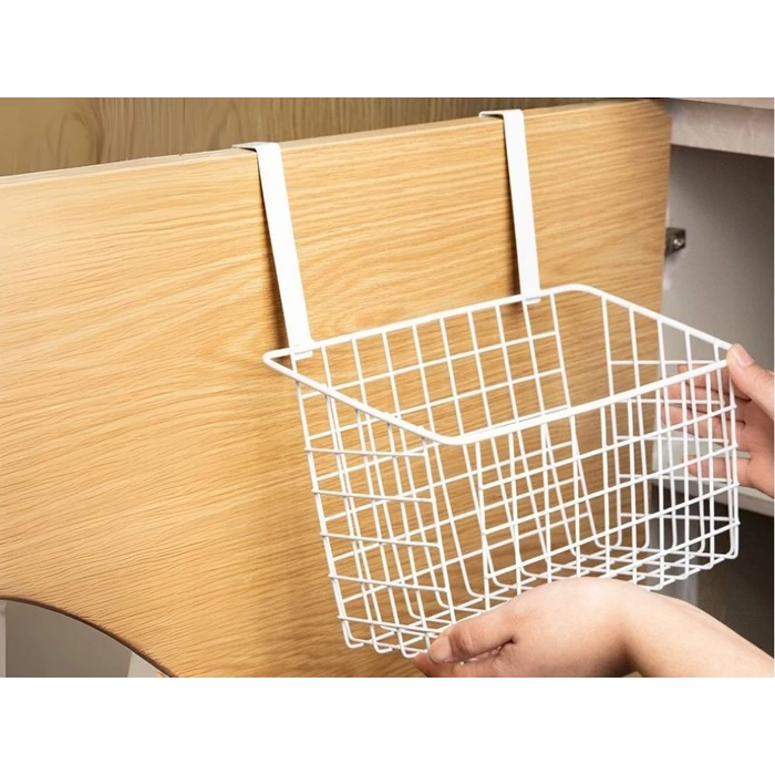Akasztható háztartási fém szervező kosár, fehér
