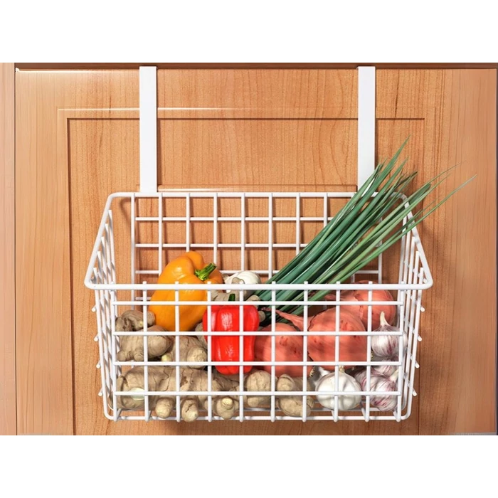 Akasztható háztartási fém szervező kosár, fehér