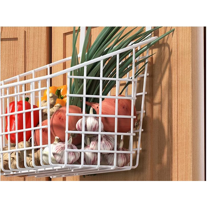 Akasztható háztartási fém szervező kosár, fehér