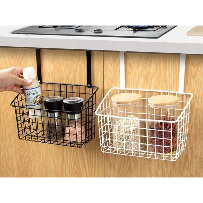 Akasztható háztartási fém szervező kosár, fehér