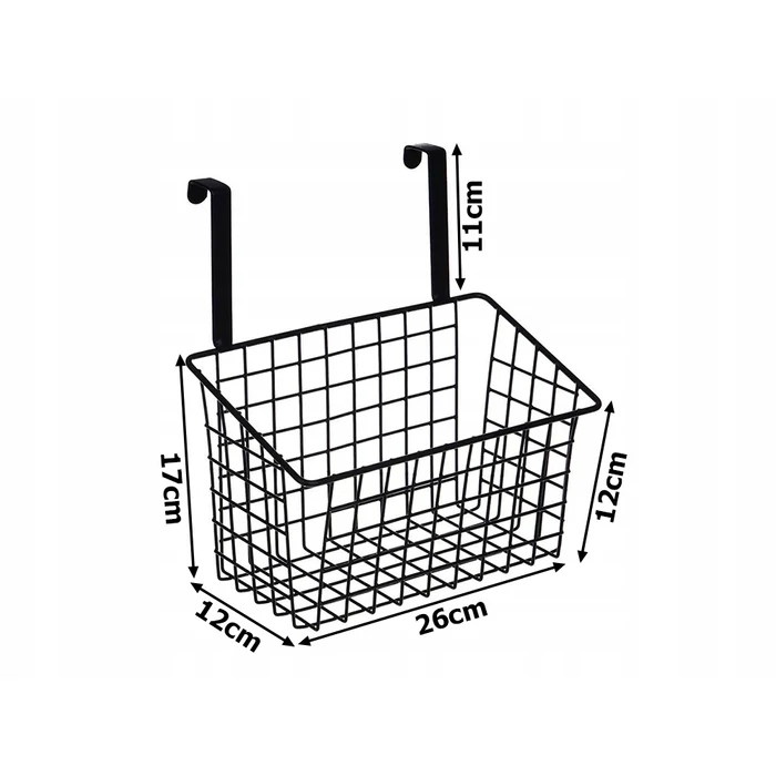 Akasztható háztartási fém szervező kosár, fekete