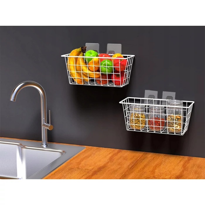 Akasztós fém tárolókosár, 29x12.5x12 cm, fehér