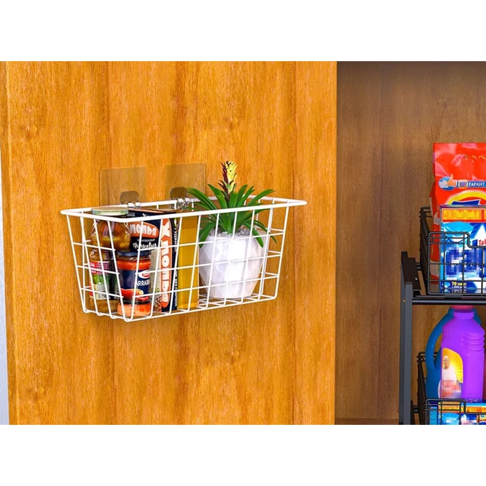 Akasztós fém tárolókosár, 29x12.5x12 cm, fehér