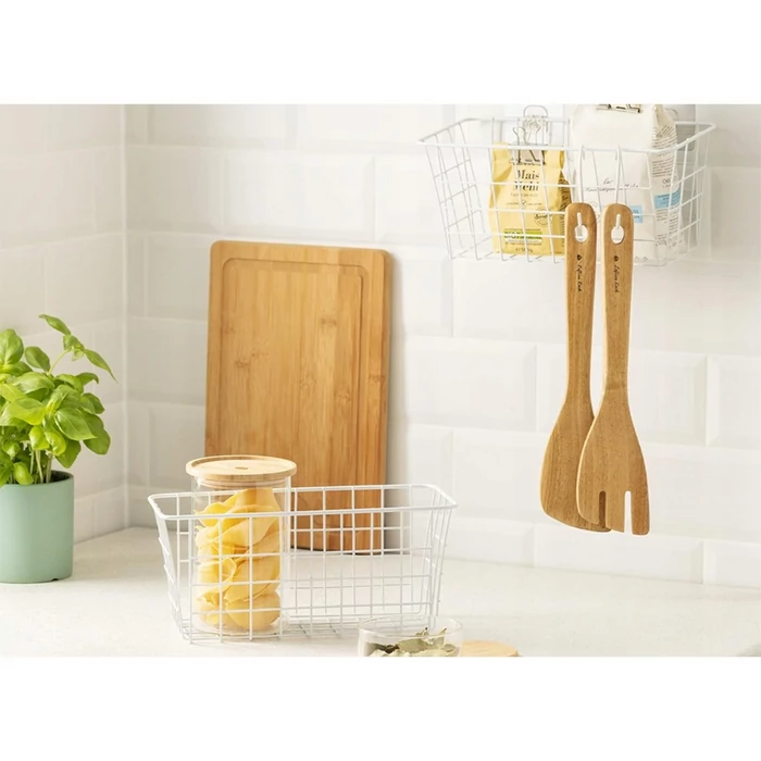 Akasztós fém tárolókosár, 29x12.5x12 cm, fehér