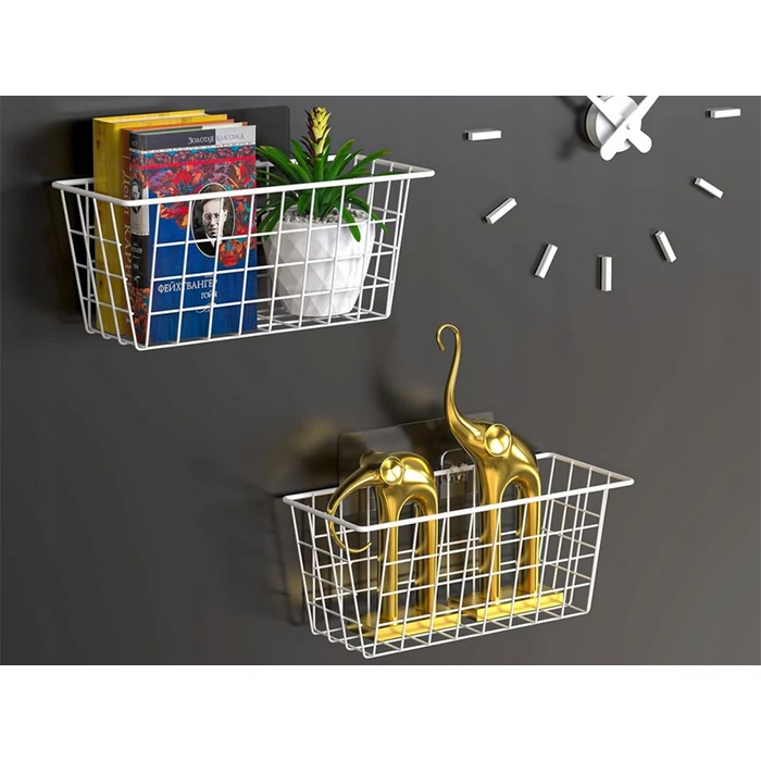Akasztós fém tárolókosár, 29x12.5x12 cm, fehér