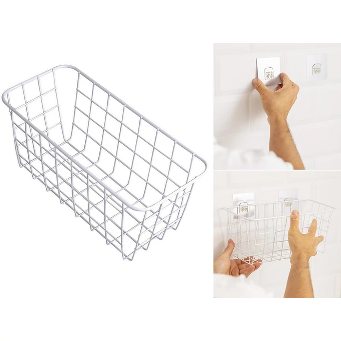 Akasztós fém tárolókosár, 29x12.5x12 cm, fehér