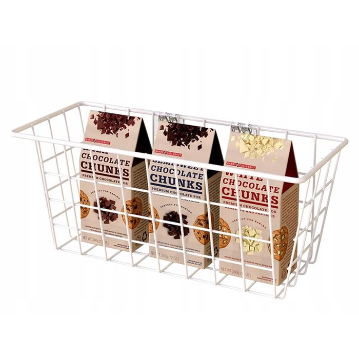 Akasztós fém tárolókosár, 29x12.5x12 cm, fehér