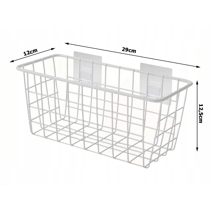Akasztós fém tárolókosár, 29x12.5x12 cm, fehér