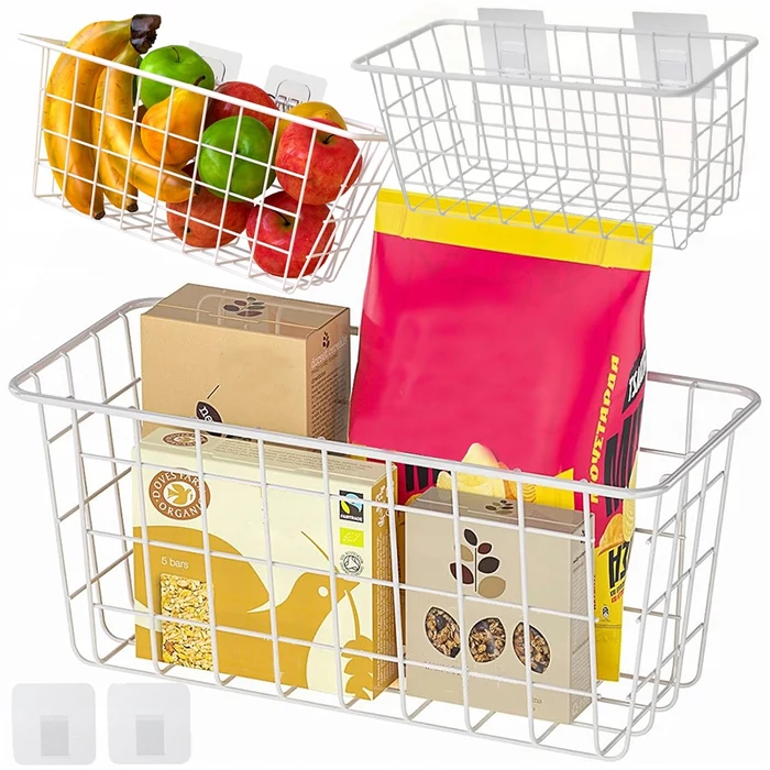 Akasztós fém tárolókosár, 29x12.5x12 cm, fehér