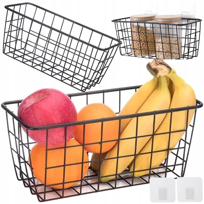 Akasztós fém tárolókosár, 29x12.5x12 cm, fekete