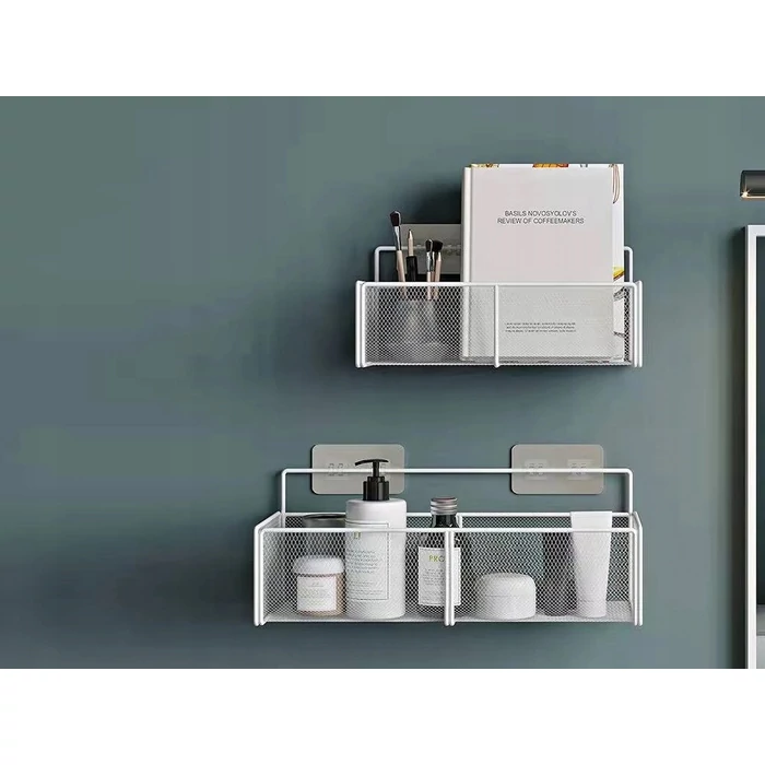 Akasztós fém háztartási tárolókosár, fehér