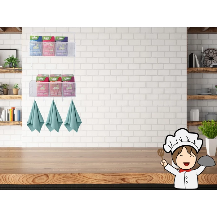 Kétszintes háztartási szervező akasztókkal, fehér