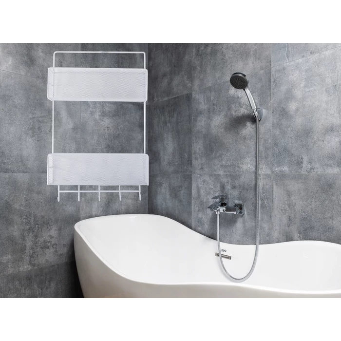 Kétszintes háztartási szervező akasztókkal, fehér