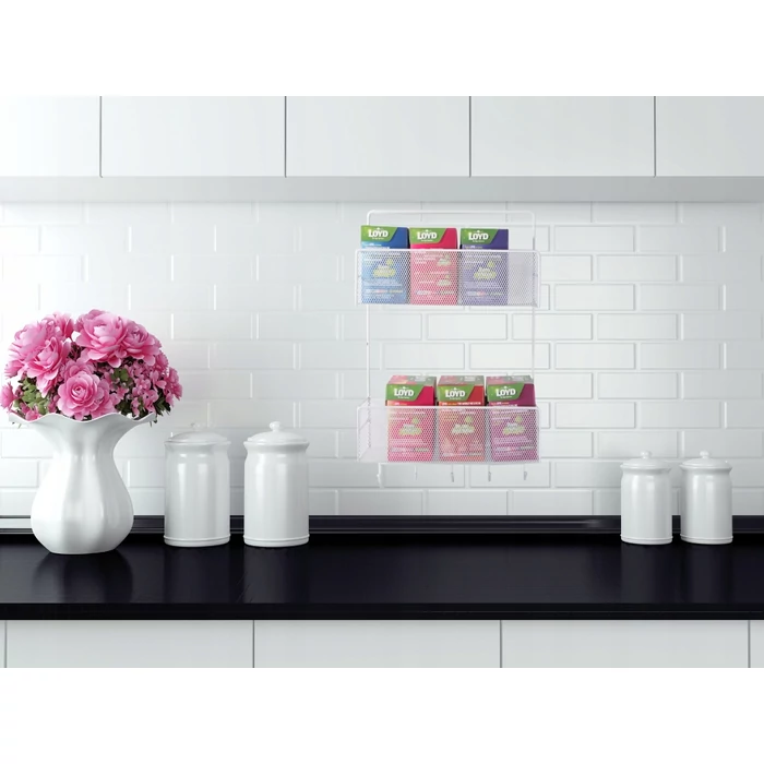 Kétszintes háztartási szervező akasztókkal, fehér