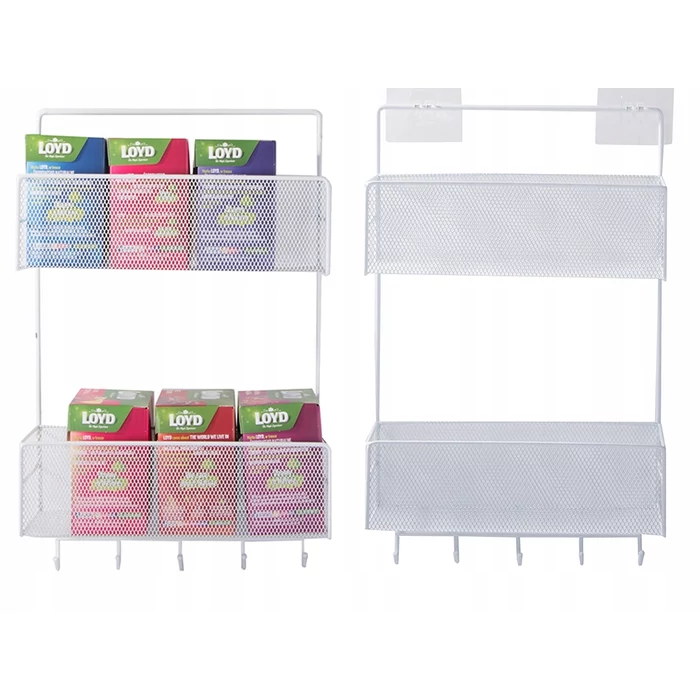 Kétszintes háztartási szervező akasztókkal, fehér