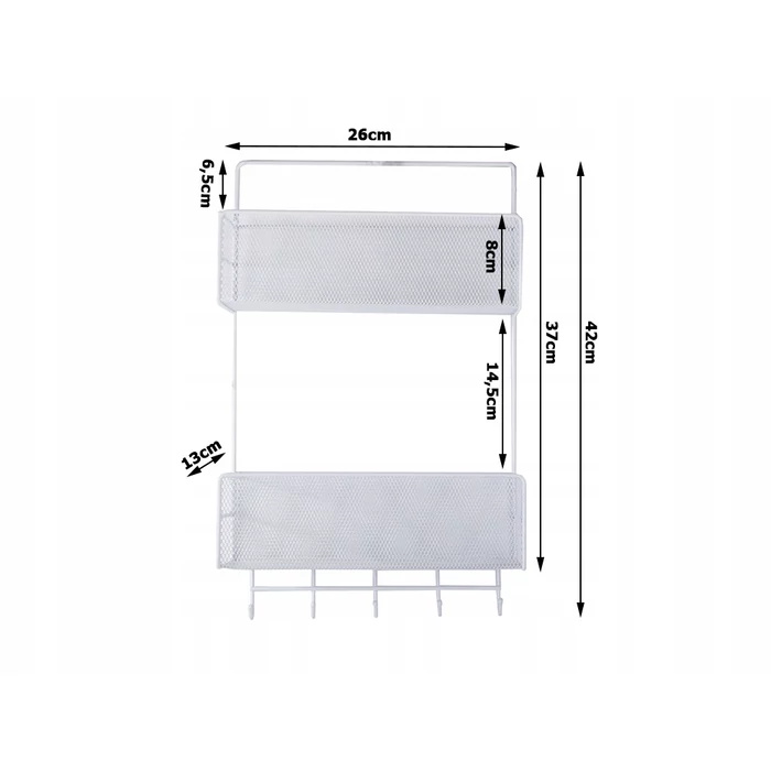 Kétszintes háztartási szervező akasztókkal, fehér