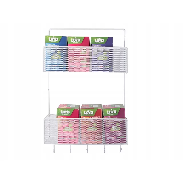 Kétszintes háztartási szervező akasztókkal, fehér