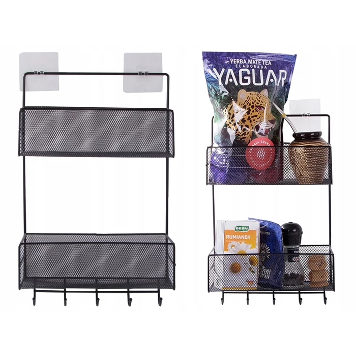 Kétszintes háztartási szervező akasztókkal, fekete