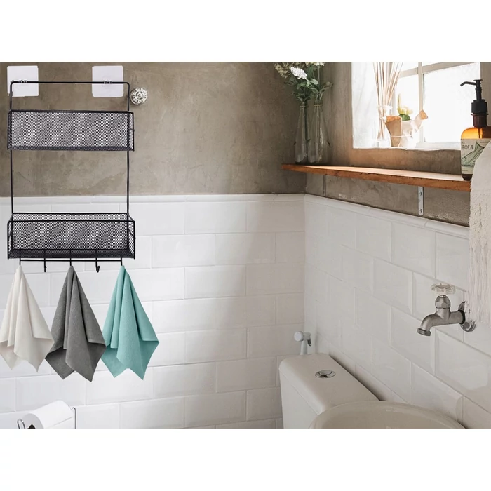 Kétszintes háztartási szervező akasztókkal, fekete