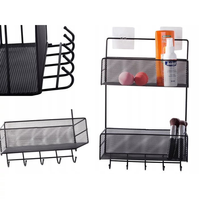 Kétszintes háztartási szervező akasztókkal, fekete