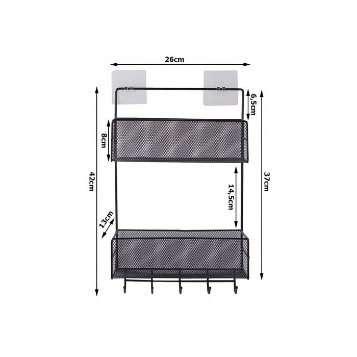 Kétszintes háztartási szervező akasztókkal, fekete