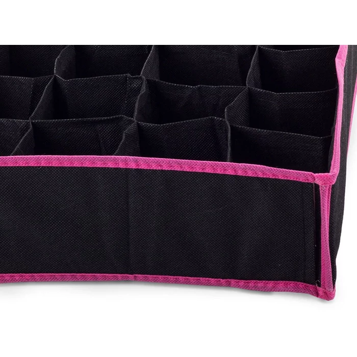 Fehérnemű tároló, 16 rekesz, fekete-rózsaszín
