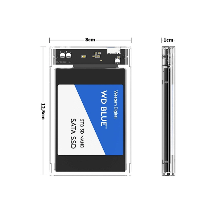 Külső merevlemez fedél átlátszó HDD SSD 2,5″ + USB 3.0