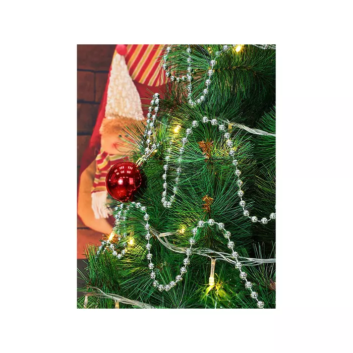 Karácsonyfa gyöngyfüzér lánc - ezüst