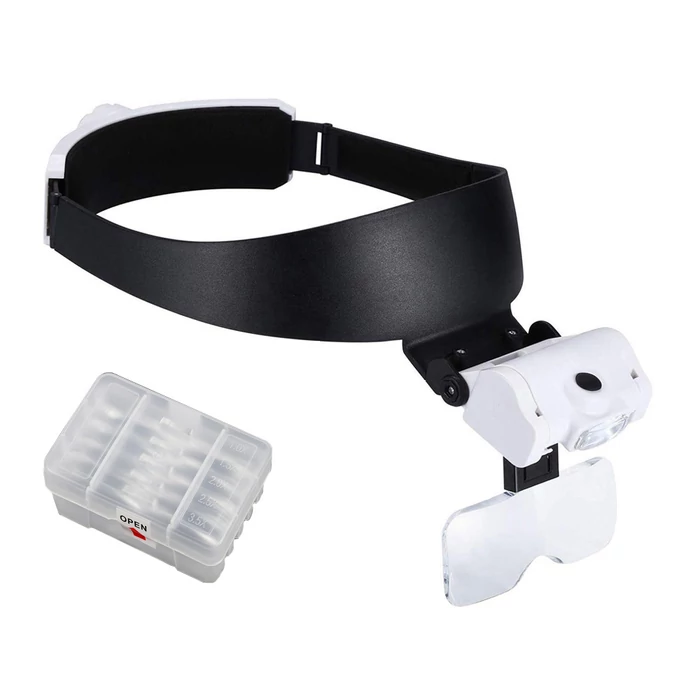 LED-es fejpánt nagyítószemüveggel