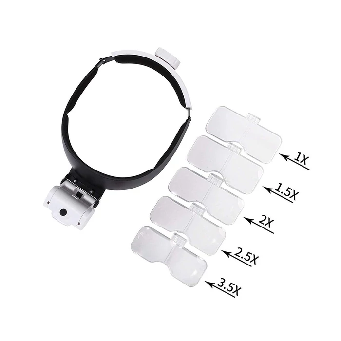 LED-es fejpánt nagyítószemüveggel