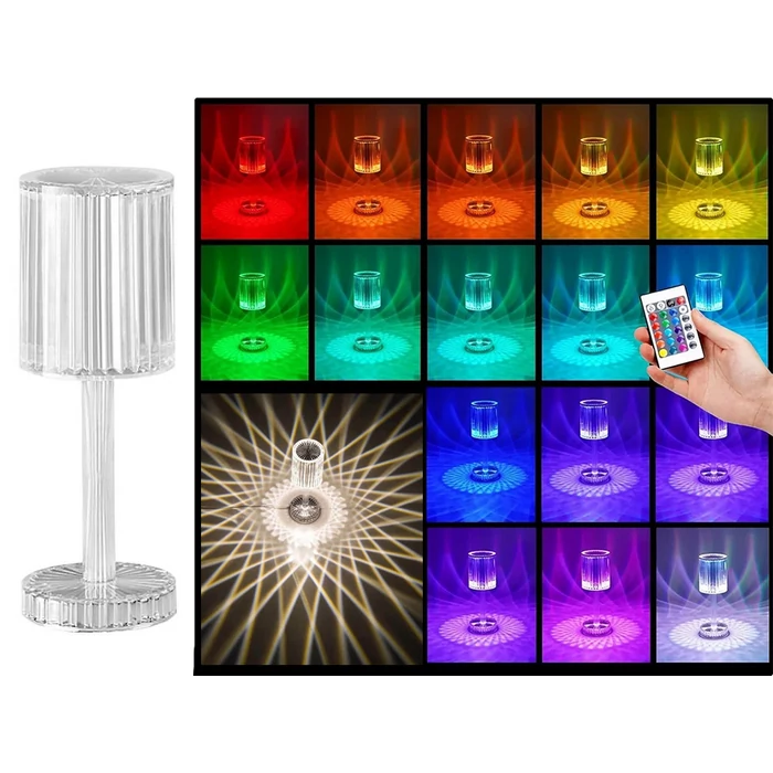 Kristály asztali lámpa LED RGB, távirányítóval