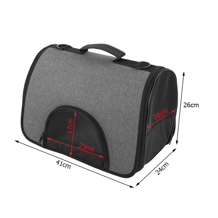 Kisállat hordozó táska, 41 x 26 x 24 cm, szürke