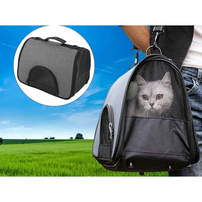 Kisállat hordozó táska, 41 x 26 x 24 cm, szürke