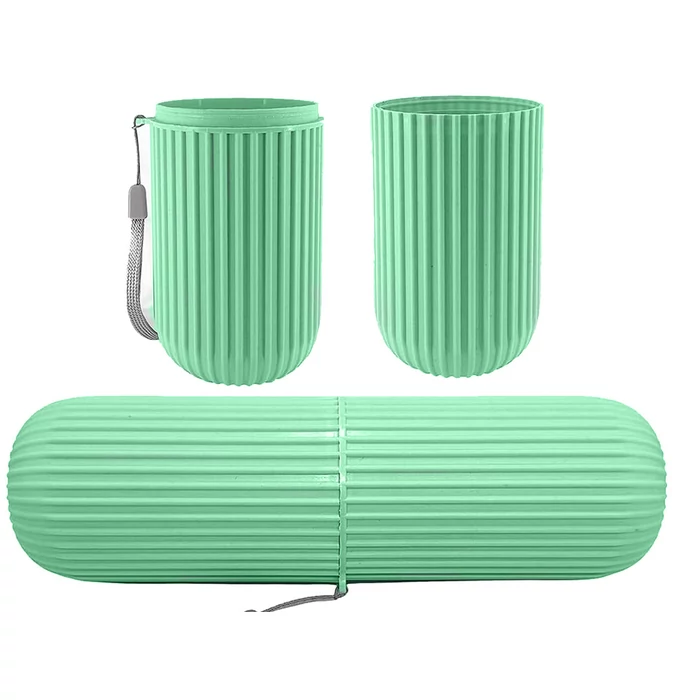 Fogkefe és fogkrém tartó utazáshoz-Zöld