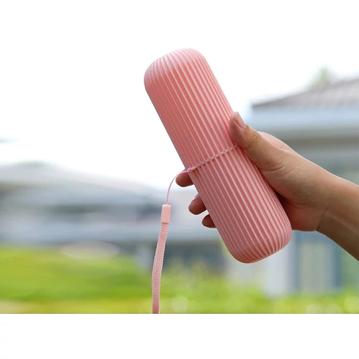 Fogkefe és fogkrém tartó utazáshoz-Rózsaszín