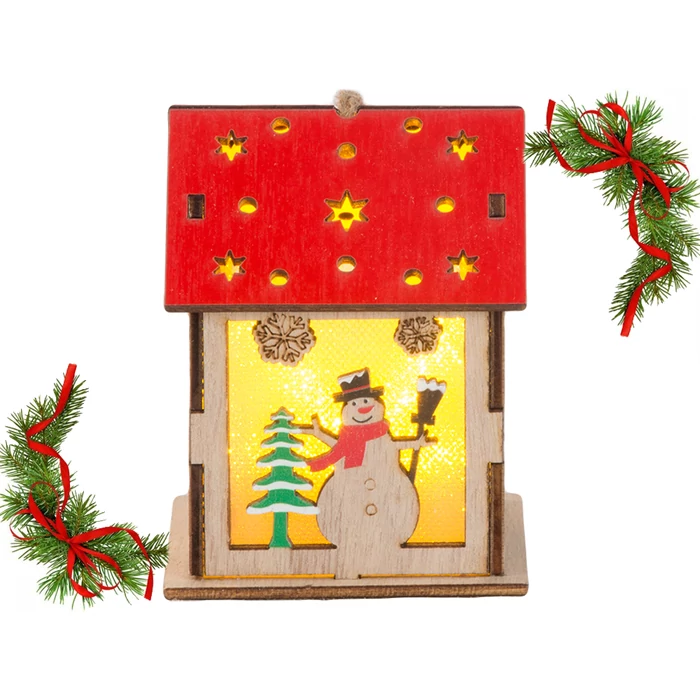 Fából készült függő karácsonyi lámpás