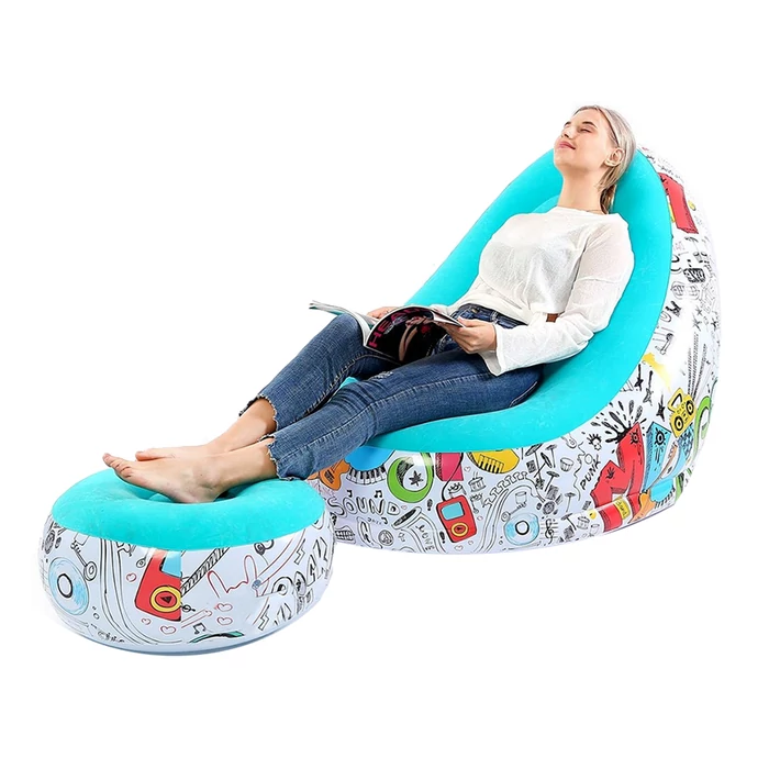 Felfújható kerti fotel lábtartóval és pumpával