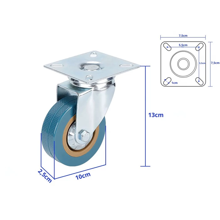 Talplemezes műszerkocsi kerék, 100 mm