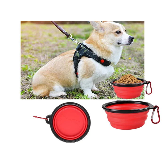 Összecsukható utazótál kutyáknak, piros, 800 ml